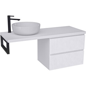 CERANO - Kúpeľňová skrinka Carole - biela matná ryhovaná + doska pod umývadlo Navira Pro - 36 mm + konzola čierna - 160x46x51,6 CER-400526