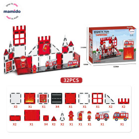 Mamido Mamido Magnetická stavebnica hasiči 32 dielov, 2x hasičské auto, hasič