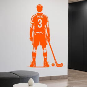 Veselá Stena Samolepka Florbalista s menom Farba: oranžová, Veľkosť: 100 x 60 cm