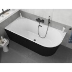 MEXEN/S - Silo voľne stojaca rohová vaňa ľavá reliéf 150 x 75, biela/čierna, sifón a prepad čierna 52891507575L-70
