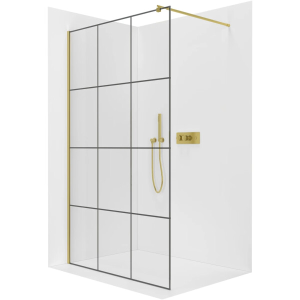 CERANO - Sprchová zástena Walk-in Onyx Round Ľ/P - 8 mm - guľatá vzpera - zlatá, industriálne sklo - 90x200 CER-8050BD228