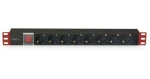 Techly I-CASE STRIP-81UD čierna, červená / PDU lišta do racku / 8x Schuko / 1U / 16A / 3M (100488)