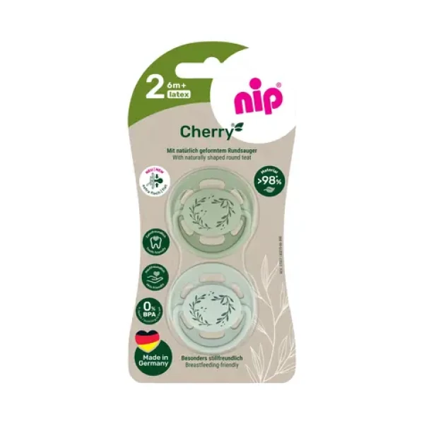 NIP Cherry NATURE line Cumlík kaučuk veľkosť 2 (6m+) zelená/zelená 2ks (NIP38880-51)