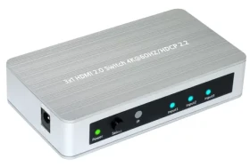 MicroConnect 3x1 HDMI2.0 Switch 4K strieborná / HDCP 2.2 (MC-HMSW301B)