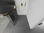 MEXEN/S - Kioto+ L Sprchová zástena WALK-IN s poličkou a držiakom uterákov 100 x 200, prúžky, zlato 800-100-123-50-09