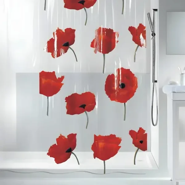 Spirella POPPY sprchový záves motív tulipány číry / 180 x 200 cm / PEVA