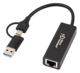 MicroConnect Premium USB-C/A na RJ45 čierna / Adaptér / 0,2 m (MC-USBACNET1G)