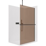 CERANO - Sprchová zástena Walk-in Onyx Top Cube Ľ/P - 8 mm - hranatá vzpera + polička/držiak na uteráky - čierna matná, bronzové sklo - 150x200 CER-690175