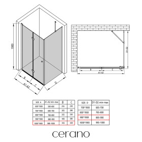 CERANO - Sprchovací kút Volpe L/P - 6 mm - chróm, transparentné sklo - 100x90x190 - zalamovacia CER-427219