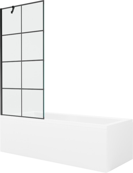 MEXEN/S - Cubik obdĺžniková vaňa 150 x 70 cm s panelom + vaňová zástena 80, čierna vzor 550315070X9508007077