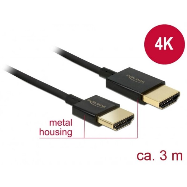 Delock HDMI prepojovací kábel Zástrčka HDMI-A, Zástrčka HDMI-A 3.00 m čierna 84774 4K UHD, pozlátené kontakty HDMI kábel; 84774