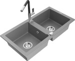 MEXEN/S MEXEN/S - Mario granitový drez 2-bowl vrátane batérie Flora, šedá 6504-71-670401-07