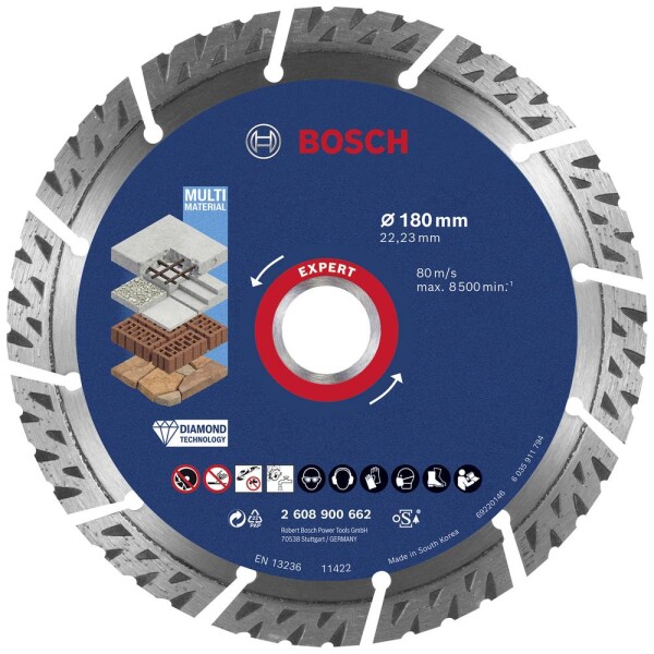 Bosch Accessories 2608900662 EXPERT MultiMaterial diamantový rezný kotúč Priemer 180 mm Ø otvoru 22.23 mm kámen, betón, cihla 1 ks; 2608900662