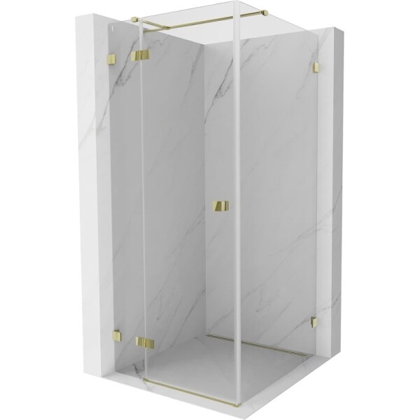 MEXEN/S - Lunar T sprchovací kút dvere krídlové ľavá 90 x 90, transparent, zlato 834T-090-090-50-00-L