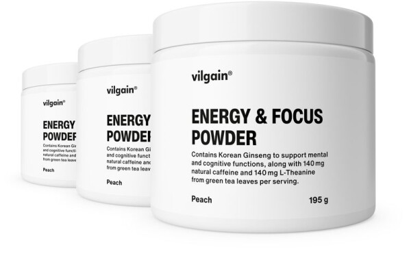 Vilgain Energy & Focus Powder – 3× broskyňa 195 g