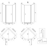 MEXEN/S - Mist Lsprchovací kút päťboký krídlový asymetrický 80x90, transparent, zlato kartáčovaná 8A8L-080-090-55-00