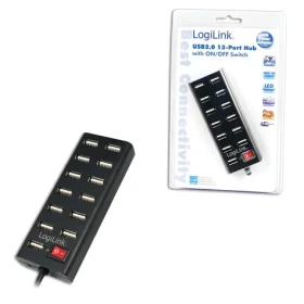 LogiLink čierna / USB hub / 13x USB-A 2.0 / 480 Mb / s / napájací adaptér (UA0126)