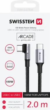 Swissten Dátový kábel pre notebooky USB-C - USBC 2m čierna / 100W (71506560)