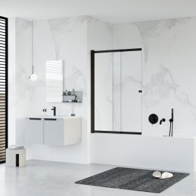 HOPA - Vaňová zástena EASY SLIDE BLACK NEW - Farba rámu - Čierna matná, Rozmer A - 100, Rozmer C - 150, Smer zatvárania - Univerzálne Ľavé / Pravé, Výplň - Číre bezpečnostné sklo - 5 mm BCEASL100BCN