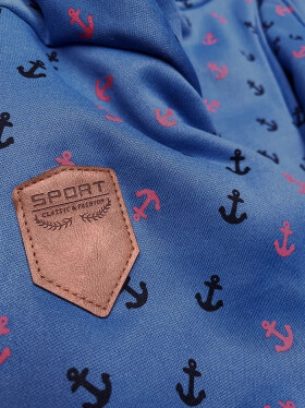 Svetlomodrá hrubšia mikina so šikmým zipsom a vzorom kotvy (2308) odstíny modré XXL (44)