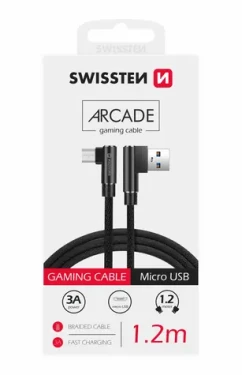 SWISSTEN ARCADE Textilný dátový kábel USB - MICRO USB 1.2m čierna (71527500)