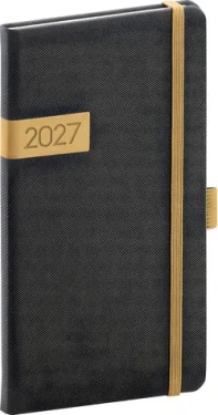 NOTIQUE Vreckový diár Twill 2027 čierno-zlatý / Diár / 9 x 15,5 cm