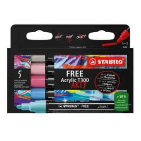 STABILO® FREE Acrylic - T300 Okrúhly hrot 2-3 mm - Candy - 5 ks sada s 5 rôznymi farbami (692/5)