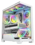 Modecom Volcano Stellar PLUS ARGB biela / Skriňa / ATX / tvrdené sklo / 8x ARGB ventilátor / 1x USB-C / 2x USB 3.0 (AT-STELLAR-PLUS-8F-ARGB-20)