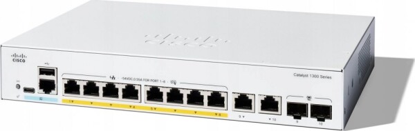 Cisco Cisco Catalyst 1300-8FP-2G - Switch - L3 - managed - 8 x 10/100/1000 (PoE+) + 2 x Combo Gigabit SFP/RJ-45 - an Rack montierbar - PoE+ (120 W)