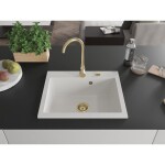 MEXEN/S MEXEN/S - Elix granitový drez 1-miska 600 x 500 mm, biela, sifón zlatá 6525601005-20-G