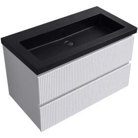 CERANO - Kúpeľňová skrinka Carole - biela matná ryhovaná + umývadlo z lit. mramoru Ovo - čierna matná - 100,5x53x46,5 CER-808334
