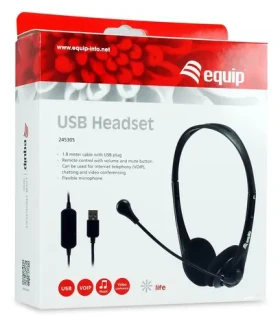 Equip USB headset čierna / Headset / Na uši / USB-A / 32 Ohm / 1,8 m (245305)