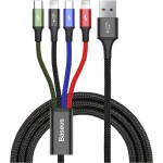 Baseus CA1T4-A01 Fast 4in1 čierna / Kábel 2x Lightning / USB-C / MicroUSB 3.5A / 1.2m (CA1T4-A01)