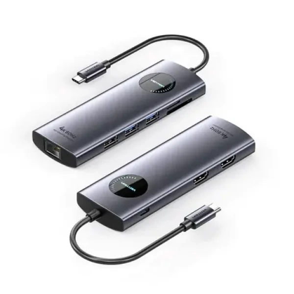 Vention dokovacia stanica USB-C 9v1 / Dokovacia stanica / MST 2x HDMI 4K/60Hz / RJ45 LAN / USB-C PD 100W / SD/TF čítačka (TQVHB)