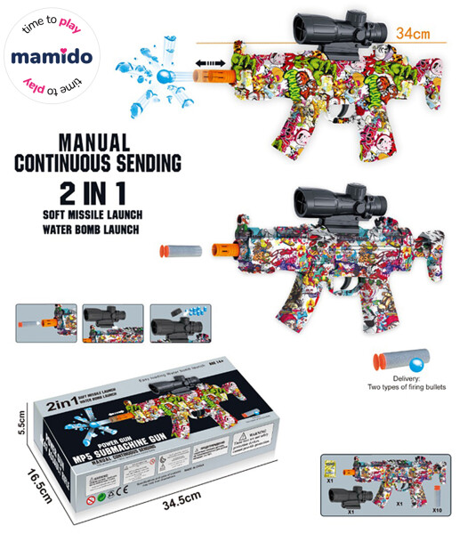 Mamido Mamido Detská puška 2v1 penové náboje a vodné gélové guľôčky MP5