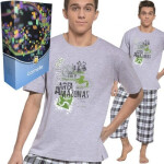 Junior chlapčenské 3/4 176pyžamo Amatonas 554/15 šedo-zelená - Cornette 176 šedo-zelená