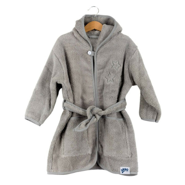 XKKO BIO Bavlnený župan Organic - Grey Stars, 6-12m, šedý