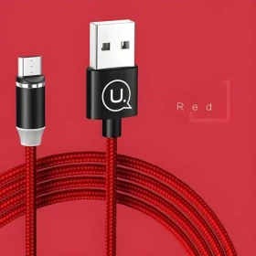 USAMS SJ294 U-Sure červená / Dátový kábel / MicroUSB / Magnetický / Opletený / 1m / 2,1A (SJ294USB02)