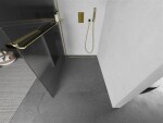 MEXEN/S - Kioto+ Sprchová zástena WALK-IN s poličkou a držiakom uterákov 110 x 200, prúžky 8 mm, zlatá 800-110-121-50-09