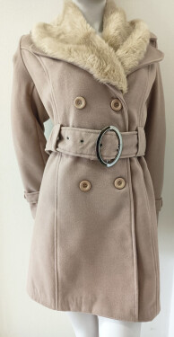 Dámsky béžový kabát na gombíky Eva - Italian Mode XL