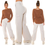 Trendy highwaist cargo pants KHAKI M