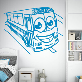 Veselá Stena Samolepka School bus Farba: modrá, Veľkosť: 40 x 32 cm