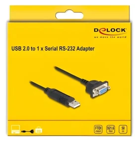 DeLock USB-A na Sériový DB9 RS-232 / Adaptér / FTDI FT232R / 0,5 m / DB9 zásuvka (66453)