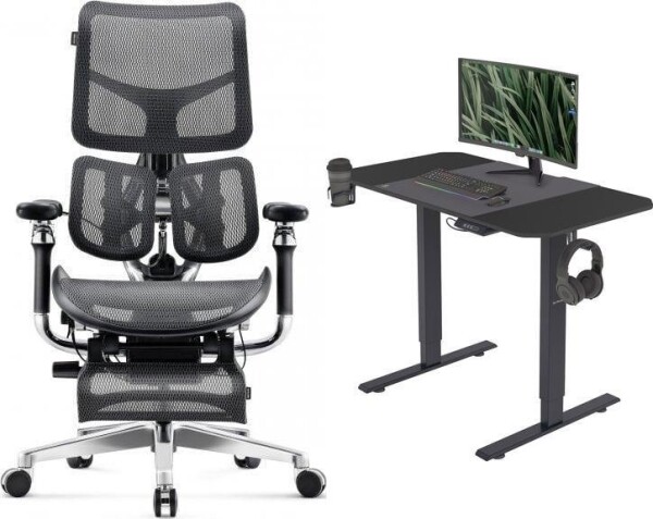 Diablo Chairs BRAVE Fotel biurowy ergonomiczny V-KINETIC czarny + EGON 1100 Czarne 110 cmx60 cm