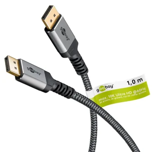 Goobay DisplayPort 2.1 sivá / Kábel DisplayPort / DP - DP / 54 Gbit/s / 1 m (75679)