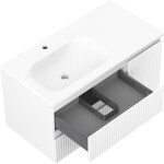 MEXEN/S - Rivel kúpeľňová skrinka 90 cm s umývadlom Vela ľavá, 2S, 1D, reliéf, biela mat 91A23-09047-3-BBFFF01-W23L01