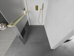 MEXEN/S - Kioto+ Sprchová zástena WALK-IN s poličkou a držiakom uterákov 100 x 200, transparent/dekor, zlatá kartáčovaná 800-100-121-55-35