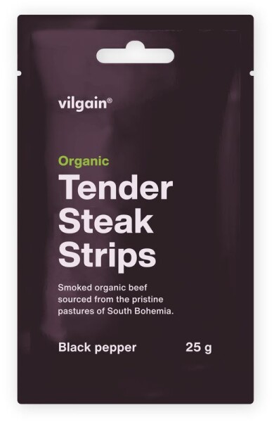 Vilgain Sušené steakové prúžky BIO – čierne korenie 25 g
