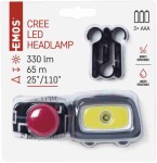 EMOS LED svietidlo čelovka E1801 / 1x CREE XPG + 1x COB LED + červená zadná LED / 3x AAA + 1x CR2032 / píšťalka (1441233110)