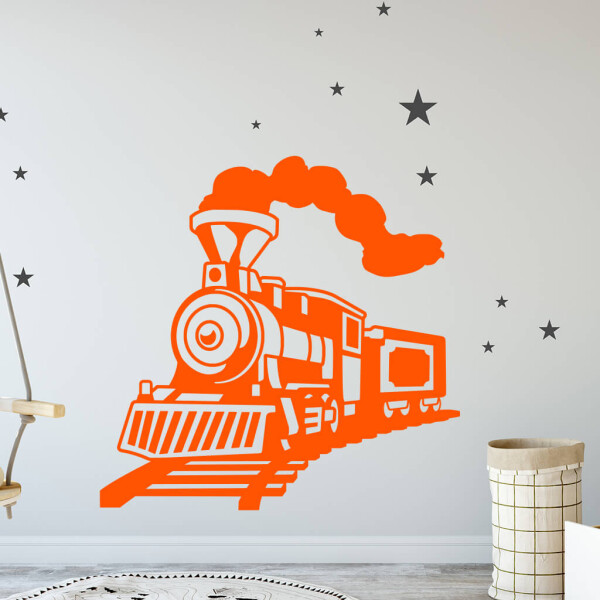 Veselá Stena Samolepka Parná lokomotíva Farba: oranžová, Veľkosť: 80 x 78 cm